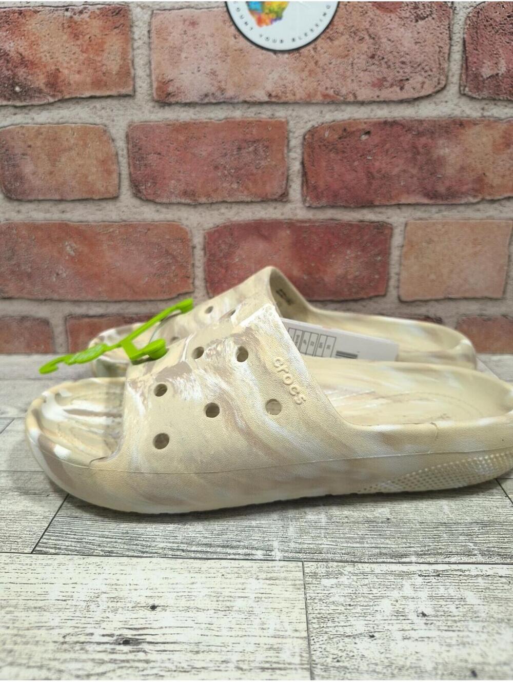 Crocs Classic Marbled Slide 2 M4/W6 Beige Comfort Slip On 211211-2Y3 NWT